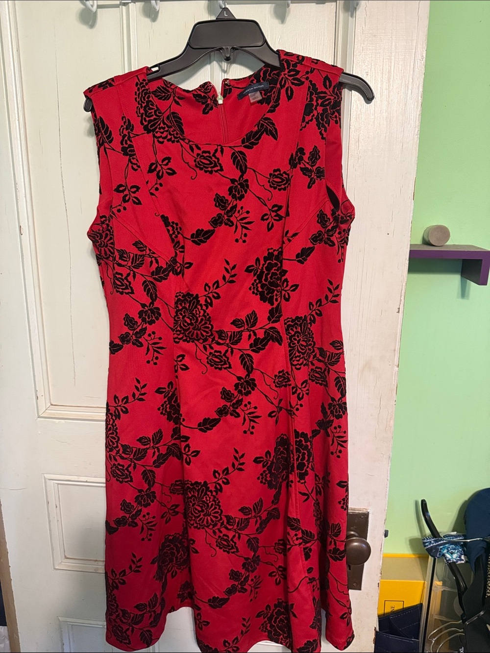 Tommy Hilfiger Red and Black Floral Midi Dress